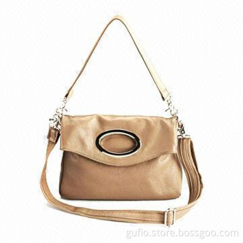 Stylish Circle Handle Leather Bag with First Layer Cow Leather Shell and 22cm Handle Drop